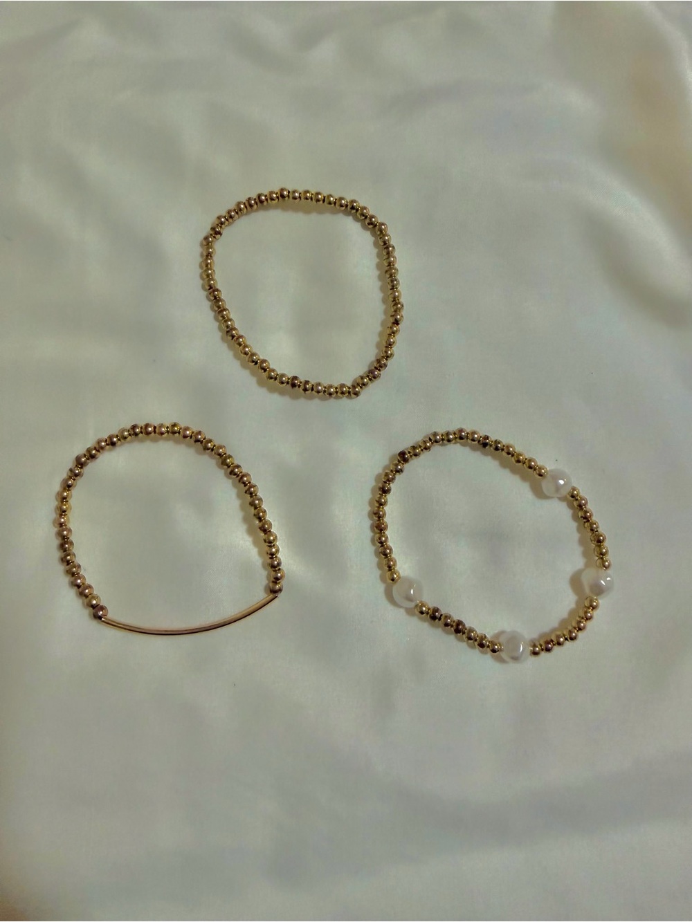 3 Bracelet Stack Gold Beaded Stretch Bracelet Set - Elegant Women's Jewelry